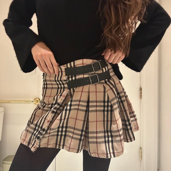 Burberry Dresses & Skirts - Burberry Beige Plaid Mini Skirt with Buckle Accents